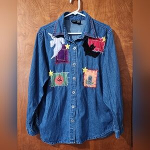 Vintage PB Basics Fall/Halloween Themed Button Up Denim Shirt